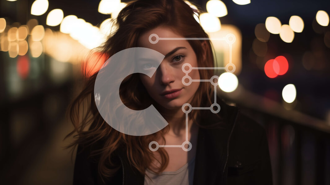 Intra Συλλεκτικό Ξύλινο Παζλ Plywood  4mm - Νεαρή γυναίκα στην πόλη τη νύχτα Σε Ξύλινο Κουτί - Διαστάσεις Puzzle: 10x10 cm – 25 κομμάτια