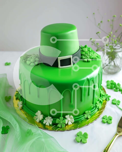 Intra Συλλεκτικό Ξύλινο Παζλ Plywood  4mm - Πράσινη τούρτα του Αγίου Πατρικίου με καπέλα καλλικάτζα και φύλλα τριφυλλιού Σε Ξύλινο Κουτί - Διαστάσεις: 10x10 cm – 25 κομμάτια