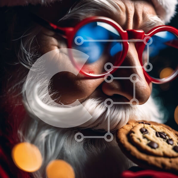 Intra Συλλεκτικό Ξύλινο Παζλ Plywood  4mm - Άγιος Βασίλης με κόκκινα ποτήρια που τρώει μπισκότο Σε Ξύλινο Κουτί - Διαστάσεις: 10x10 cm – 25 κομμάτια