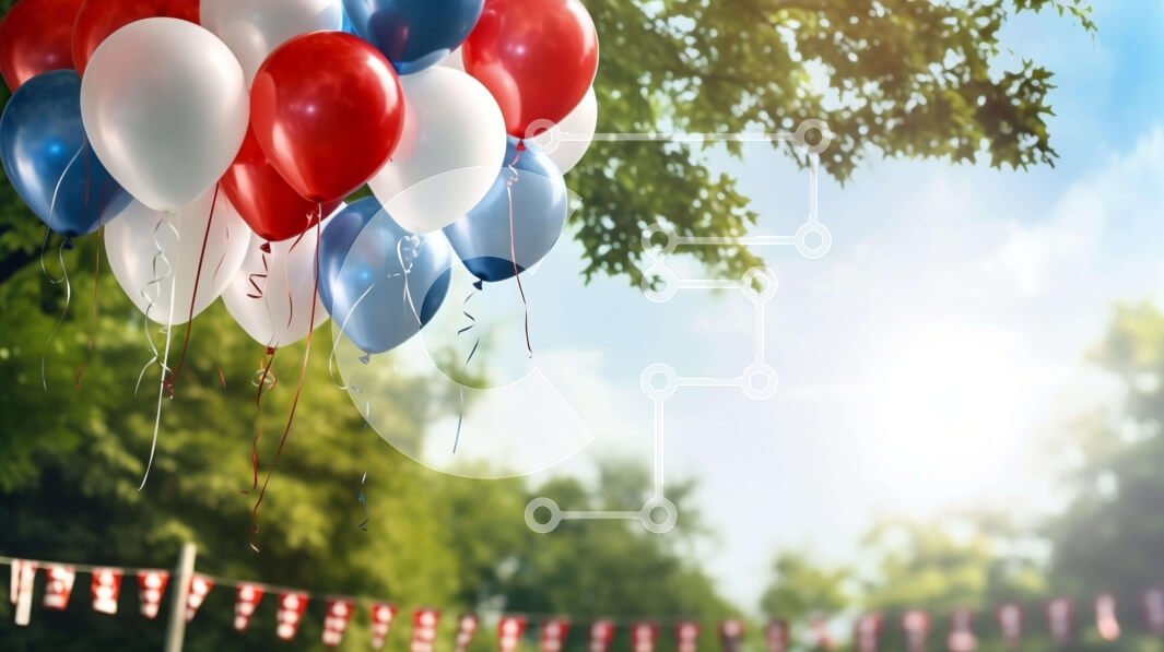 Intra Συλλεκτικό Ξύλινο Παζλ Plywood  4mm - Εορτασμός της Ημέρας της Ανεξαρτησίας με κόκκινα, λευκά και μπλε μπαλόνια και σημαίες Σε Ξύλινο Κουτί - Διαστάσεις: 10x10 cm – 25 κομμάτια