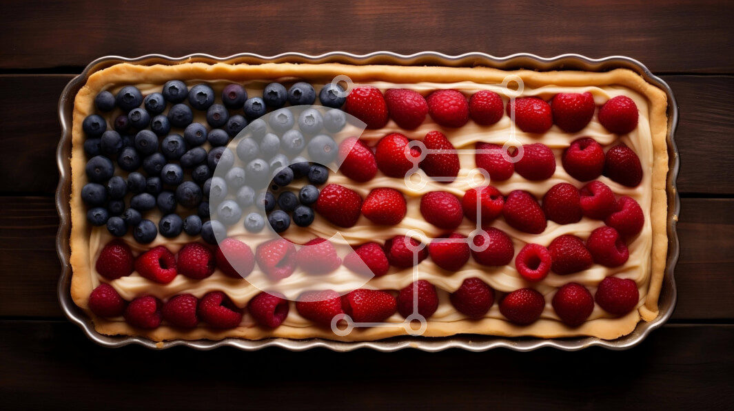 Σετ των 2 Intra Συλλεκτικό Ξύλινο Παζλ Plywood  4mm - Τάρτα σε σχήμα αμερικανικής σημαίας με βατόμουρα και σμέουρα Σε Ξύλινο Κουτί - Διαστάσεις: 10x10 cm – 25 κομμάτια