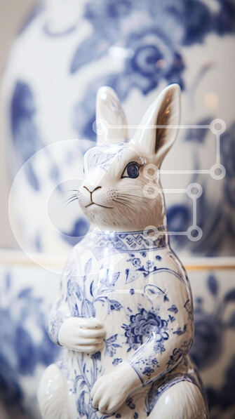 Intra Συλλεκτικό Ξύλινο Παζλ Plywood  4mm - Μπλε και άσπρο ειδώλιο λαγουδάκι σε περίτεχνο βάζο Σε Ξύλινο Κουτί - Διαστάσεις: 10x10 cm – 25 κομμάτια