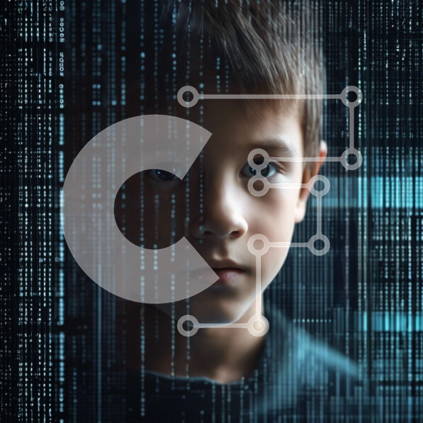 Intra Συλλεκτικό Ξύλινο Παζλ Plywood  4mm - Νεαρό αγόρι που κοιτάζει επίμονα το υπόβαθρο δυαδικού κώδικα Σε Ξύλινο Κουτί - Διαστάσεις Puzzle: 10x10 cm – 25 κομμάτια