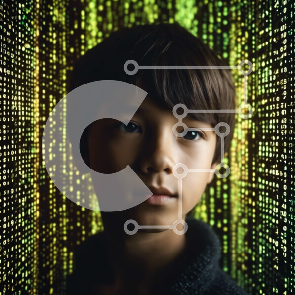 Intra Συλλεκτικό Ξύλινο Παζλ Plywood  4mm - Νεαρό αγόρι επικεντρώθηκε στα πολύχρωμα pixel Σε Ξύλινο Κουτί - Διαστάσεις Puzzle: 10x10 cm – 25 κομμάτια