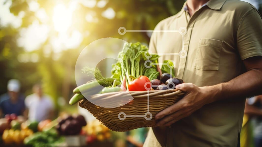 Σετ των 2 Intra Συλλεκτικό Ξύλινο Παζλ Plywood  4mm - Άνθρωπος με καλάθι με φρέσκα λαχανικά στην υπαίθρια αγορά Σε Ξύλινο Κουτί - Διαστάσεις: 10x10 cm – 25 κομμάτια