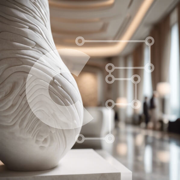 Intra Συλλεκτικό Ξύλινο Παζλ Plywood  4mm - Λευκό βάζο στο λόμπι του κτιρίου γραφείων Σε Ξύλινο Κουτί - Διαστάσεις Puzzle: 10x10 cm – 25 κομμάτια