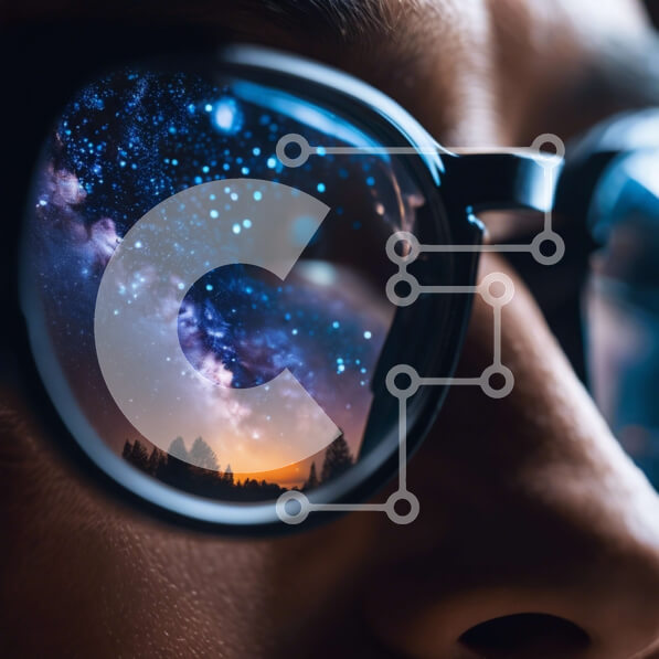 Intra Συλλεκτικό Ξύλινο Παζλ Plywood  4mm - Πρόσωπο που κοιτάζει μέσα από τα γυαλιά τον έναστρο νυχτερινό ουρανό Σε Ξύλινο Κουτί - Διαστάσεις Puzzle: 10x10 cm – 25 κομμάτια