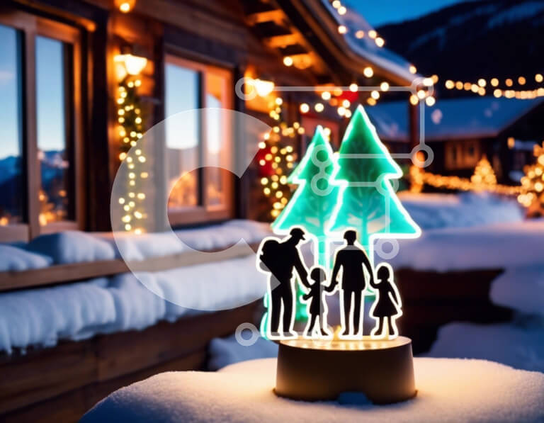 Intra Συλλεκτικό Ξύλινο Παζλ Plywood  4mm - Σκηνή χειμερινών διακοπών με το χιονισμένο σπίτι και το φωτισμένο δέντρο Σε Ξύλινο Κουτί - Διαστάσεις: 10x10 cm – 25 κομμάτια