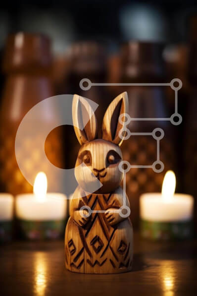 Intra Συλλεκτικό Ξύλινο Παζλ Plywood  4mm - Ειδώλιο και Κηροπήγια Πασχαλινό Λαγουδάκι Σε Ξύλινο Κουτί - Διαστάσεις: 10x10 cm – 25 κομμάτια