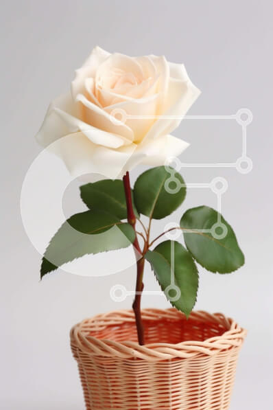 Σετ των 2 Intra Συλλεκτικό Ξύλινο Παζλ Plywood  4mm - Μονό λευκό τριαντάφυλλο σε πορτοκαλί ψάθινο καλάθι Σε Ξύλινο Κουτί - Διαστάσεις: 10x10 cm – 25 κομμάτια