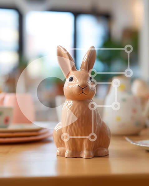 Σετ των 2 Intra Συλλεκτικό Ξύλινο Παζλ Plywood  4mm - Κομψό σκηνικό τραπεζιού με κεραμικό ειδώλιο λαγουδάκι και φλιτζάνια τσαγιού Σε Ξύλινο Κουτί - Διαστάσεις: 10x10 cm – 25 κομμάτια