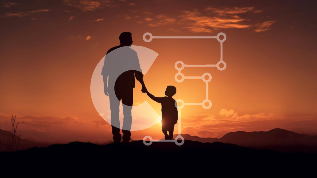 Intra Συλλεκτικό Ξύλινο Παζλ Plywood  4mm - Σιλουέτα του άνδρα και του παιδιού στο ηλιοβασίλεμα Σε Ξύλινο Κουτί - Διαστάσεις Puzzle: 10x10 cm – 25 κομμάτια