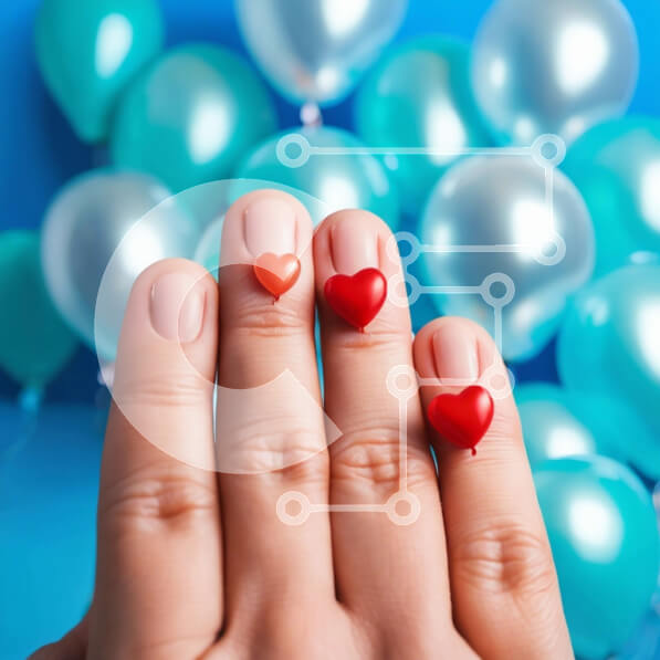 Σετ των 2 Intra Συλλεκτικό Ξύλινο Παζλ Plywood  4mm - Χέρι με Red Hearts Nail Art Σε Ξύλινο Κουτί - Διαστάσεις: 10x10 cm – 25 κομμάτια