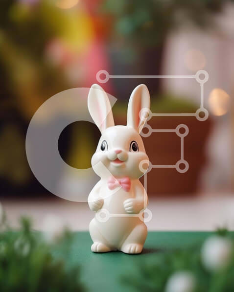 Intra Συλλεκτικό Ξύλινο Παζλ Plywood  4mm - Λευκό ειδώλιο λαγουδάκι σε πράσινα φυτά και λουλούδια Σε Ξύλινο Κουτί - Διαστάσεις: 10x10 cm – 25 κομμάτια