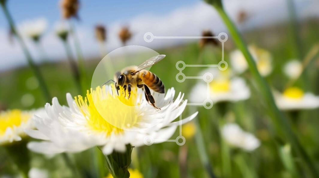 Intra Συλλεκτικό Ξύλινο Παζλ Plywood  4mm - Μέλισσα στα λουλούδια της μαργαρίτας σε ένα φυσικό βιότοπο Σε Ξύλινο Κουτί - Διαστάσεις: 10x10 cm – 25 κομμάτια