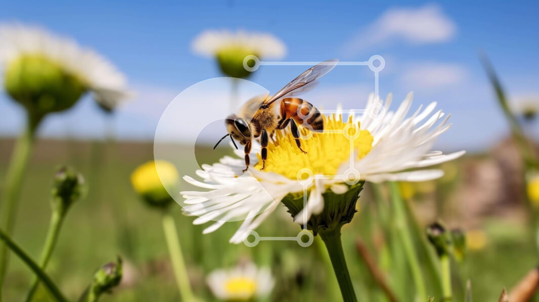 Intra Συλλεκτικό Ξύλινο Παζλ Plywood  4mm - Μέλισσα σε λευκό λουλούδι μαργαρίτας με πράσινο γρασίδι Σε Ξύλινο Κουτί - Διαστάσεις: 10x10 cm – 25 κομμάτια