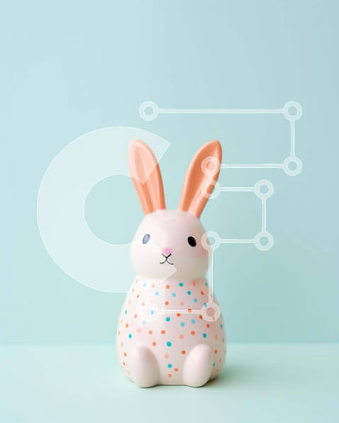 Intra Συλλεκτικό Ξύλινο Παζλ Plywood  4mm - Μικρό ειδώλιο λαγουδάκι με πουά σε γαλάζιο φόντο Σε Ξύλινο Κουτί - Διαστάσεις Puzzle: 10x10 cm – 25 κομμάτια