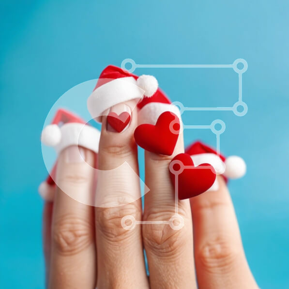 Σετ των 2 Intra Συλλεκτικό Ξύλινο Παζλ Plywood  4mm - Γυναικεία Χέρια με Καρδιά και Καπέλο Άγιου Βασίλη Nail Art Σε Ξύλινο Κουτί - Διαστάσεις: 10x10 cm – 25 κομμάτια