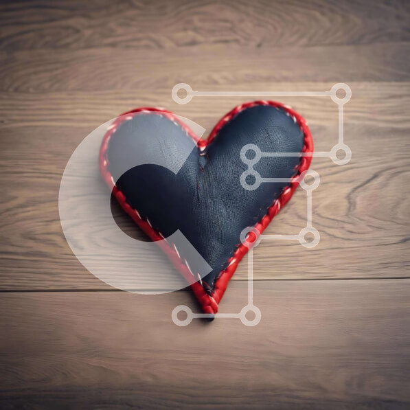 Intra Συλλεκτικό Ξύλινο Παζλ Plywood  4mm - Μαύρο και κόκκινο δερμάτινο στολίδι σε σχήμα καρδιάς σε ξύλινο πάτωμα Σε Ξύλινο Κουτί - Διαστάσεις: 10x10 cm – 25 κομμάτια