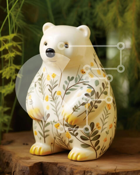 Intra Συλλεκτικό Ξύλινο Παζλ Plywood  4mm - Λευκό κεραμικό ειδώλιο αρκούδας με φλοράλ διακόσμηση Σε Ξύλινο Κουτί - Διαστάσεις: 10x10 cm – 25 κομμάτια