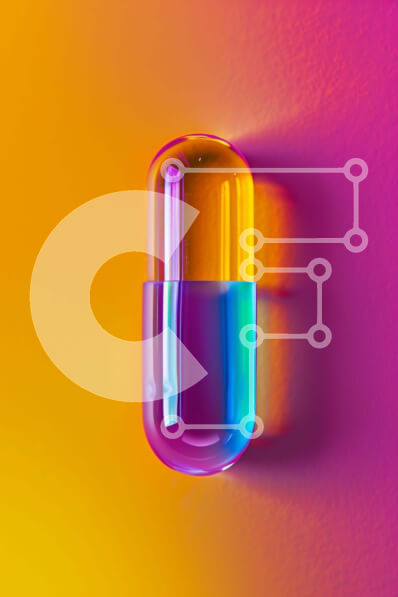 Intra Συλλεκτικό Ξύλινο Παζλ Plywood  4mm - Πολύχρωμο γυάλινο χάπι σε πορτοκαλί, κίτρινο και μπλε φόντο Σε Ξύλινο Κουτί - Διαστάσεις Puzzle: 10x10 cm – 25 κομμάτια