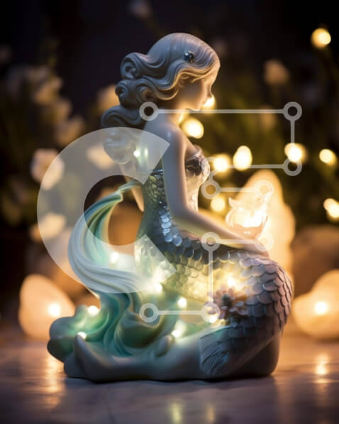 Intra Συλλεκτικό Ξύλινο Παζλ Plywood  4mm - Ειδώλιο γοργόνας στο φωτισμένο ενυδρείο Σε Ξύλινο Κουτί - Διαστάσεις: 10x10 cm – 25 κομμάτια