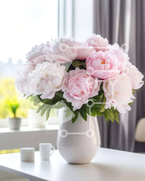 Intra Συλλεκτικό Ξύλινο Παζλ Plywood  4mm - Ροζ και λευκές παιώνιες σε λευκό βάζο Σε Ξύλινο Κουτί - Διαστάσεις Puzzle: 10x10 cm – 25 κομμάτια