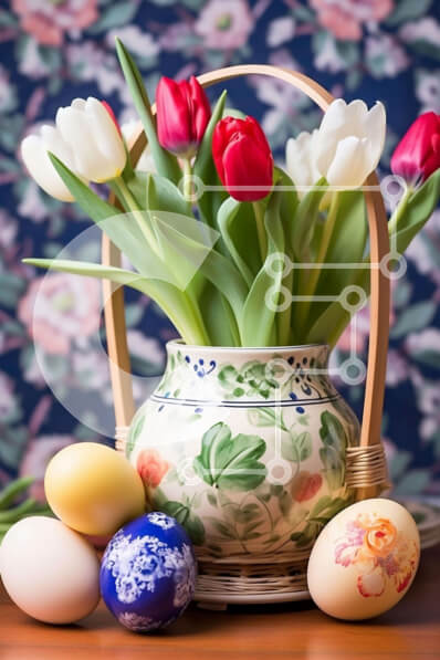 Intra Συλλεκτικό Ξύλινο Παζλ Plywood  4mm - Πασχαλινό βάζο με λουλούδια και αυγά Σε Ξύλινο Κουτί - Διαστάσεις Puzzle: 10x10 cm – 25 κομμάτια