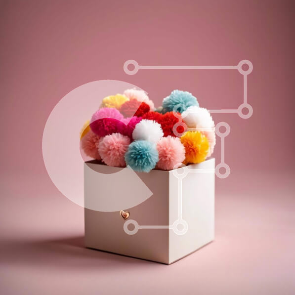 Intra Συλλεκτικό Ξύλινο Παζλ Plywood  4mm - Πολύχρωμο πομ-πομ κουτί με διακοσμητικά σε σχήμα καρδιάς Σε Ξύλινο Κουτί - Διαστάσεις Puzzle: 10x10 cm – 25 κομμάτια