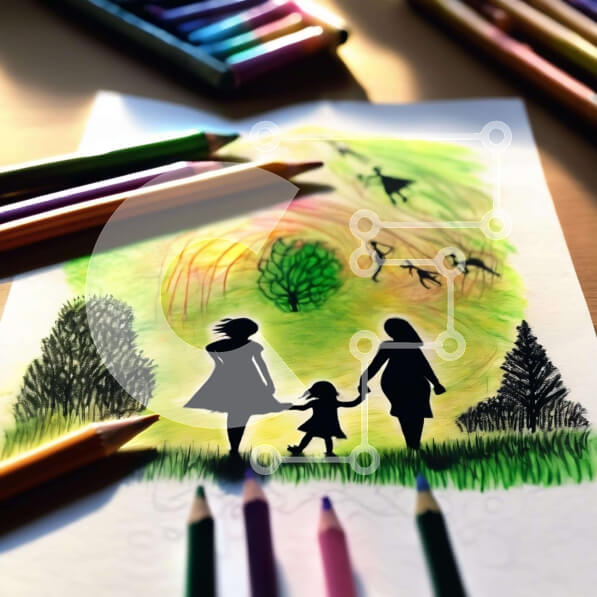 Intra Συλλεκτικό Ξύλινο Παζλ Plywood  4mm - Σχέδιο δύο ατόμων που κρατούν τα χέρια με χρωματιστά μολύβια και κραγιόνια Σε Ξύλινο Κουτί - Διαστάσεις Puzzle: 10x10 cm – 25 κομμάτια