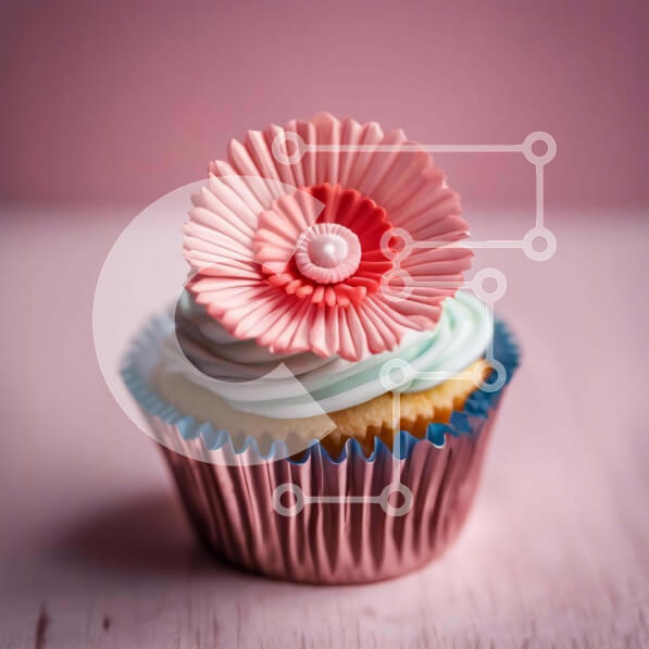 Σετ των 2 Intra Συλλεκτικό Ξύλινο Παζλ Plywood  4mm - Κομψό ροζ και μπλε cupcake με λουλουδένιο στολισμό Σε Ξύλινο Κουτί - Διαστάσεις: 10x10 cm – 25 κομμάτια