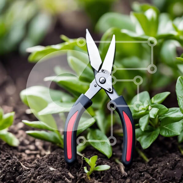 Intra Συλλεκτικό Ξύλινο Παζλ Plywood  4mm - Ψαλίδι κηπουρικής στη βρωμιά δίπλα στα πράσινα φυτά Σε Ξύλινο Κουτί - Διαστάσεις: 10x10 cm – 25 κομμάτια