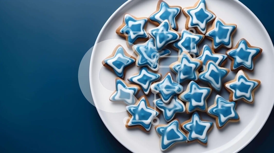 Σετ των 2 Intra Συλλεκτικό Ξύλινο Παζλ Plywood  4mm - Μπλε παγωμένα μπισκότα σε σχήμα αστεριού σε λευκό πιάτο Σε Ξύλινο Κουτί - Διαστάσεις: 10x10 cm – 25 κομμάτια
