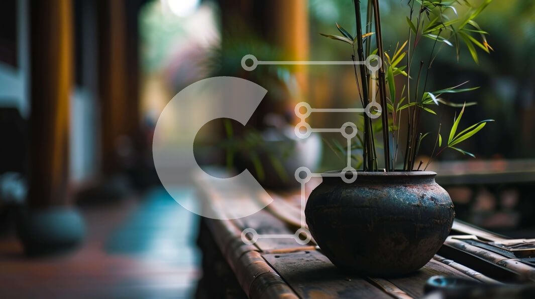 Intra Συλλεκτικό Ξύλινο Παζλ Plywood  4mm - Φυτό μπαμπού σε γλάστρα σε ξύλινο πάγκο Σε Ξύλινο Κουτί - Διαστάσεις: 10x10 cm – 25 κομμάτια