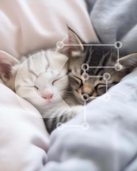 Σετ των 2 Intra Συλλεκτικό Ξύλινο Παζλ Plywood  4mm - Δύο γατάκια στριμώχνονται μαζί σε μια κουβέρτα Σε Ξύλινο Κουτί - Διαστάσεις: 10x10 cm – 25 κομμάτια