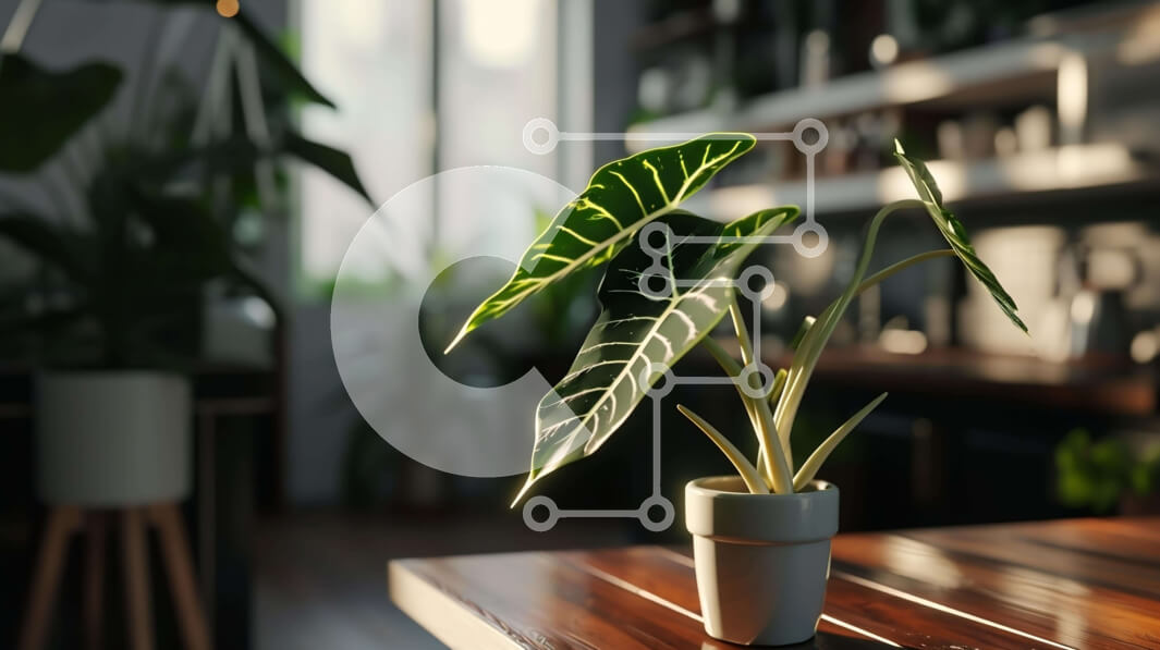 Intra Συλλεκτικό Ξύλινο Παζλ Plywood  4mm - Λευκό φυτό σε γλάστρα σε δρύινο ξύλινο τραπέζι Σε Ξύλινο Κουτί - Διαστάσεις: 10x10 cm – 25 κομμάτια