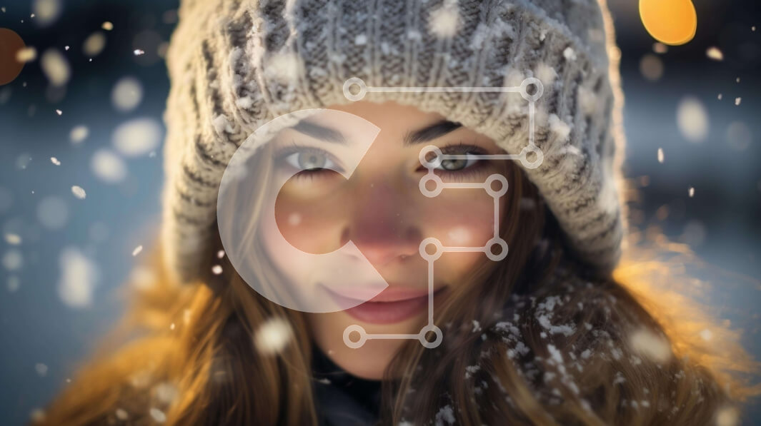 Intra Συλλεκτικό Ξύλινο Παζλ Plywood  4mm - Νεαρή γυναίκα με πορτοκαλί καπέλο που απολαμβάνει τη χιονισμένη χειμωνιάτικη μέρα Σε Ξύλινο Κουτί - Διαστάσεις Puzzle: 10x10 cm – 25 κομμάτια