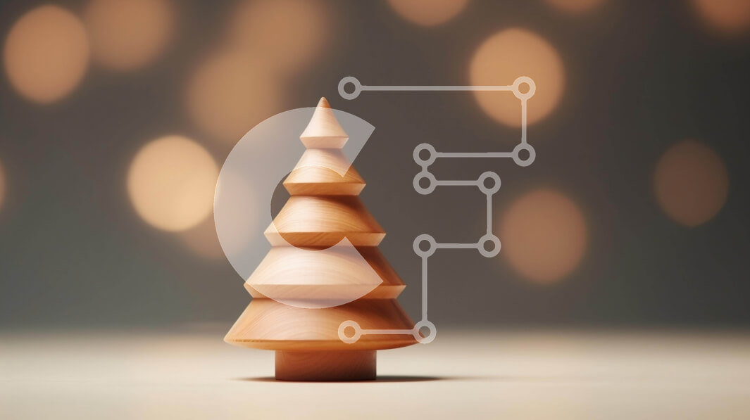 Intra Συλλεκτικό Ξύλινο Παζλ Plywood  4mm - Μικρό ξύλινο χριστουγεννιάτικο δέντρο με φώτα Bokeh σε πορτοκαλί φόντο Σε Ξύλινο Κουτί - Διαστάσεις: 10x10 cm – 25 κομμάτια