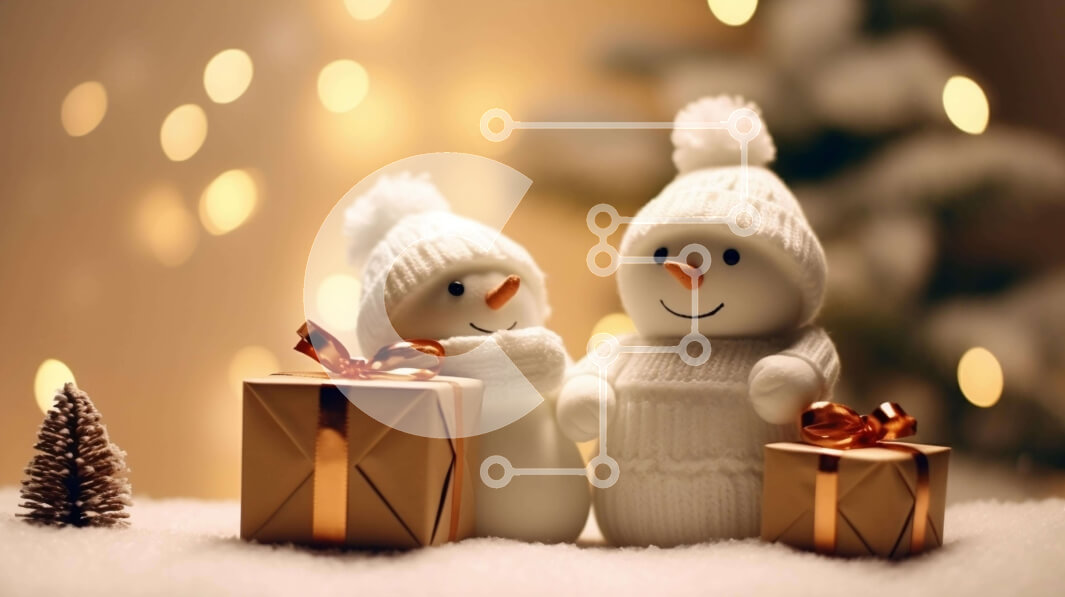 Intra Συλλεκτικό Ξύλινο Παζλ Plywood  4mm - Δύο χιονάνθρωποι που γιορτάζουν τα Χριστούγεννα με δώρα και διακοσμήσεις Σε Ξύλινο Κουτί - Διαστάσεις: 10x10 cm – 25 κομμάτια