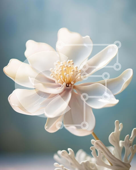 Intra Συλλεκτικό Ξύλινο Παζλ Plywood  4mm - Λευκό λουλούδι σε κοραλλιογενή διάταξη Σε Ξύλινο Κουτί - Διαστάσεις: 10x10 cm – 25 κομμάτια