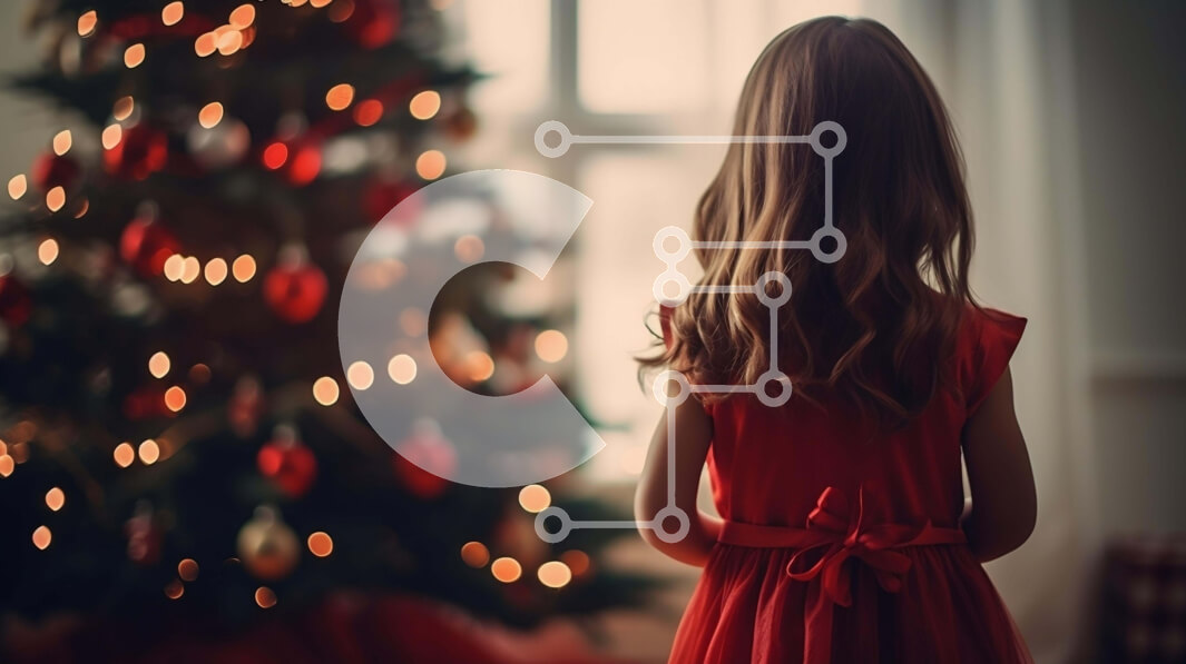 Intra Συλλεκτικό Ξύλινο Παζλ Plywood  4mm - Νεαρό κορίτσι που απολαμβάνει τα φώτα του χριστουγεννιάτικου δέντρου Σε Ξύλινο Κουτί - Διαστάσεις: 10x10 cm – 25 κομμάτια