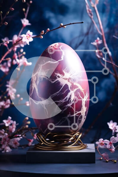 Intra Συλλεκτικό Ξύλινο Παζλ Plywood  4mm - Μαρμάρινο πασχαλινό αυγό με ροζ άνθη Σε Ξύλινο Κουτί - Διαστάσεις Puzzle: 10x10 cm – 25 κομμάτια