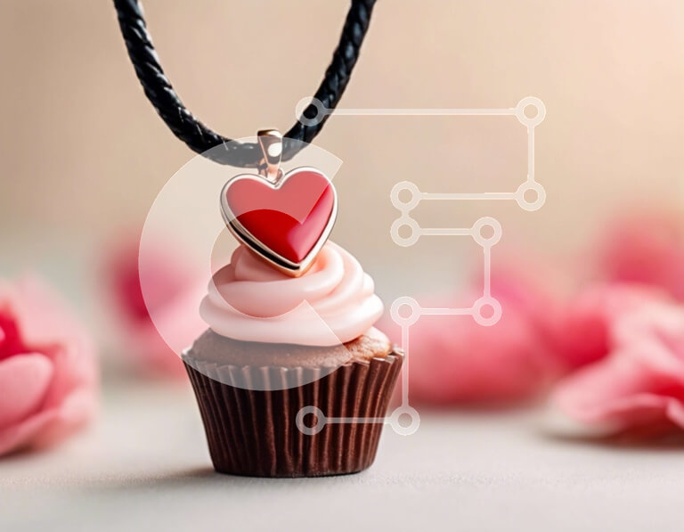 Intra Συλλεκτικό Ξύλινο Παζλ Plywood  4mm - Κρεμαστό κολιέ Cupcake με ροζ τριαντάφυλλα και λουλούδια Σε Ξύλινο Κουτί - Διαστάσεις Puzzle: 10x10 cm – 25 κομμάτια