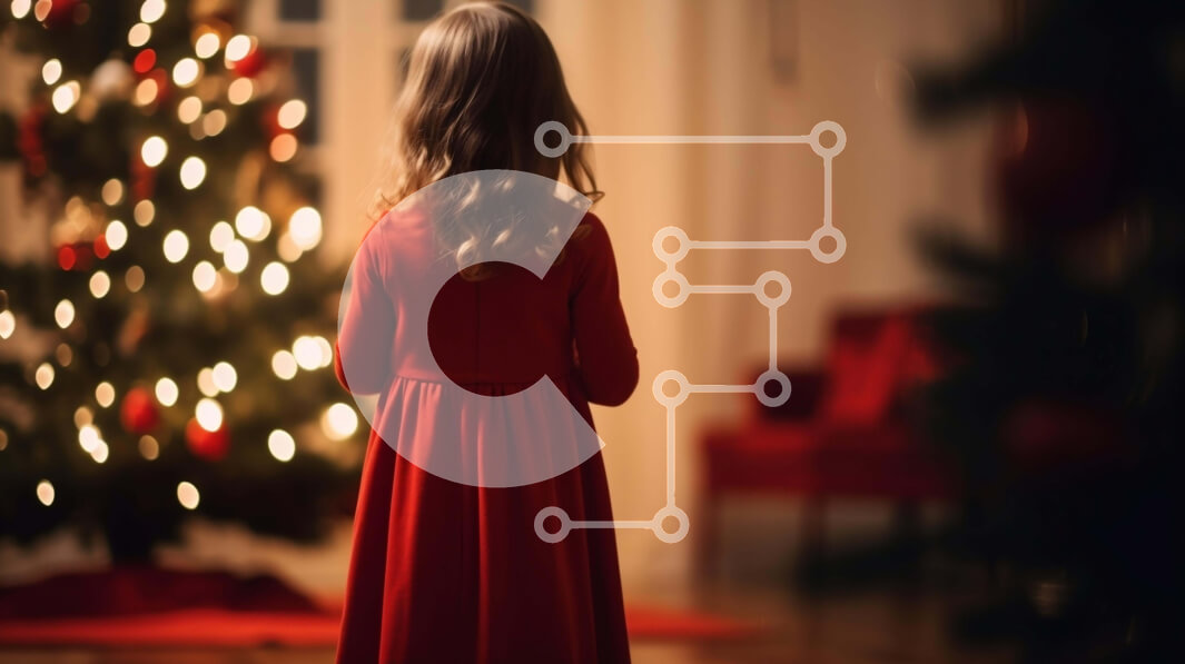 Intra Συλλεκτικό Ξύλινο Παζλ Plywood  4mm - Χριστουγεννιάτικο δέντρο και ενθουσιασμένο κορίτσι Σε Ξύλινο Κουτί - Διαστάσεις: 10x10 cm – 25 κομμάτια