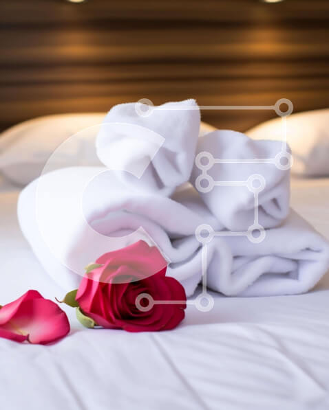 Intra Συλλεκτικό Ξύλινο Παζλ Plywood  4mm - Ρομαντικό κρεβάτι με λευκές πετσέτες και κόκκινο τριαντάφυλλο Σε Ξύλινο Κουτί - Διαστάσεις Puzzle: 10x10 cm – 25 κομμάτια