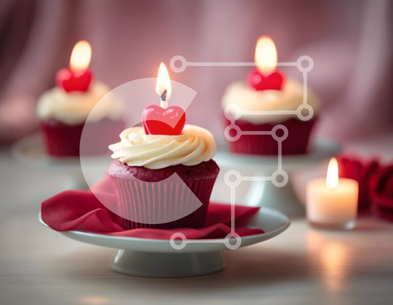 Σετ των 2 Intra Συλλεκτικό Ξύλινο Παζλ Plywood  4mm - Ρομαντικά cupcakes με κεριά σε σχήμα καρδιάς Σε Ξύλινο Κουτί - Διαστάσεις: 10x10 cm – 25 κομμάτια