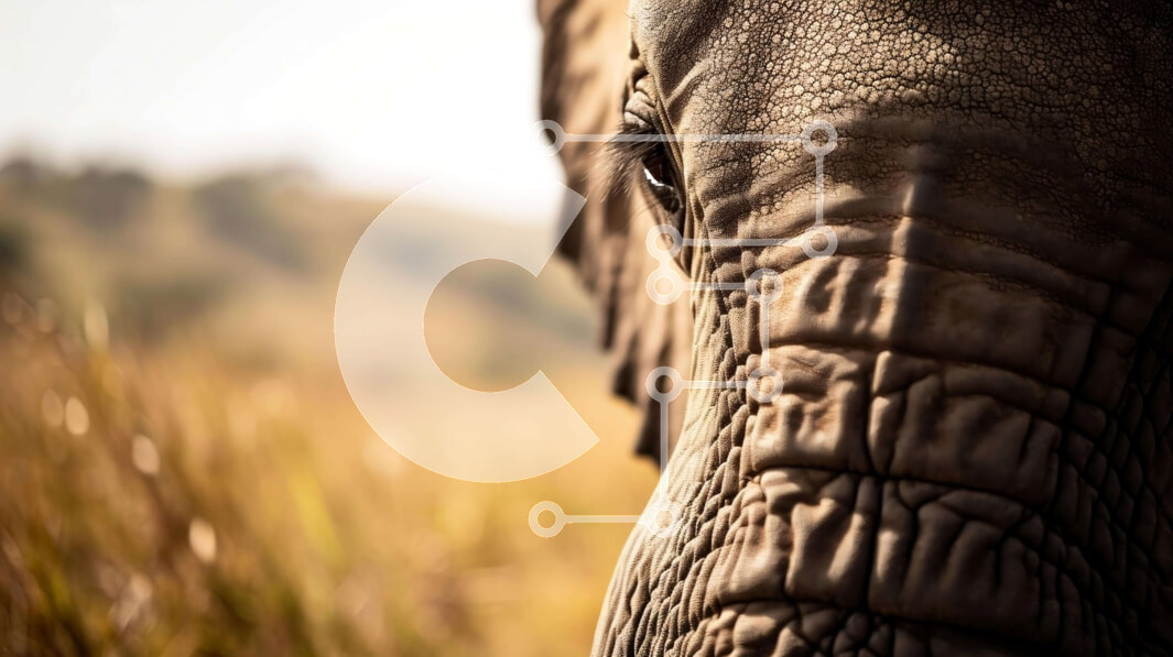 Σετ των 2 Intra Συλλεκτικό Ξύλινο Παζλ Plywood  4mm - Κοντινό πλάνο του προσώπου ενός ελέφαντα σε ένα χορταριασμένο χωράφι Σε Ξύλινο Κουτί - Διαστάσεις: 10x10 cm – 25 κομμάτια