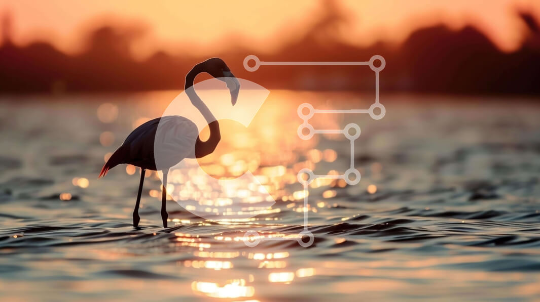 Intra Συλλεκτικό Ξύλινο Παζλ Plywood  4mm - Ροζ φλαμίνγκο που στέκεται στο νερό στο ηλιοβασίλεμα Σε Ξύλινο Κουτί - Διαστάσεις: 10x10 cm – 25 κομμάτια