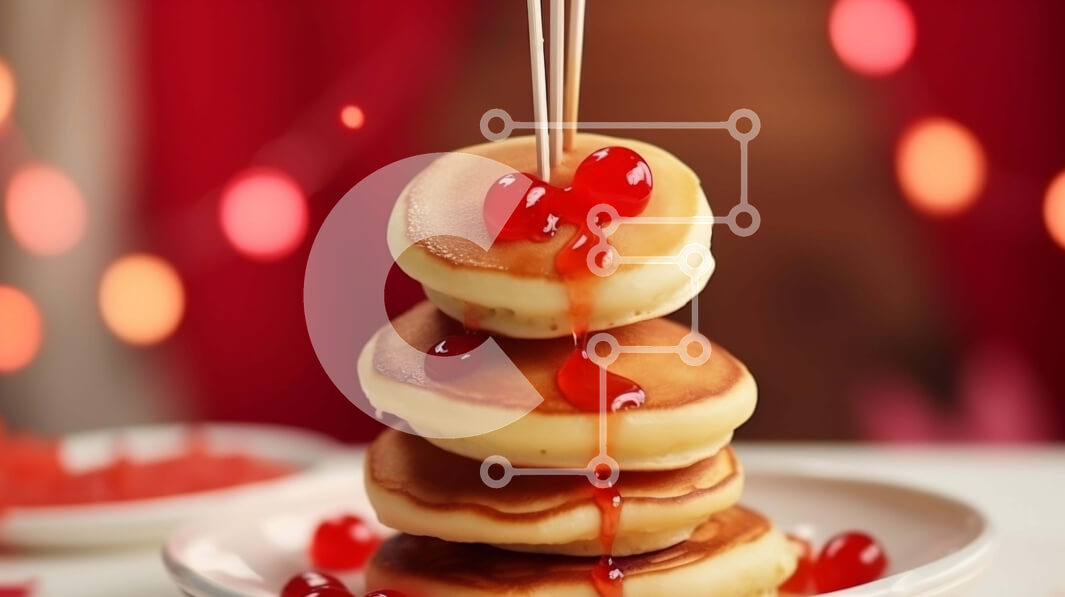 Σετ των 2 Intra Συλλεκτικό Ξύλινο Παζλ Plywood  4mm - Στοίβα από τηγανίτες με σιρόπι και κεράσια Σε Ξύλινο Κουτί - Διαστάσεις: 10x10 cm – 25 κομμάτια