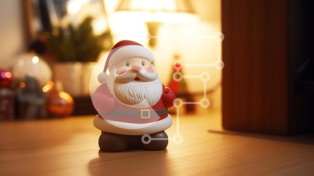 Intra Συλλεκτικό Ξύλινο Παζλ Plywood  4mm - Μικρό ειδώλιο Άγιου Βασίλη σε ξύλινο πάτωμα με χριστουγεννιάτικα στολίδια και φωτάκια Σε Ξύλινο Κουτί - Διαστάσεις: 10x10 cm – 25 κομμάτια